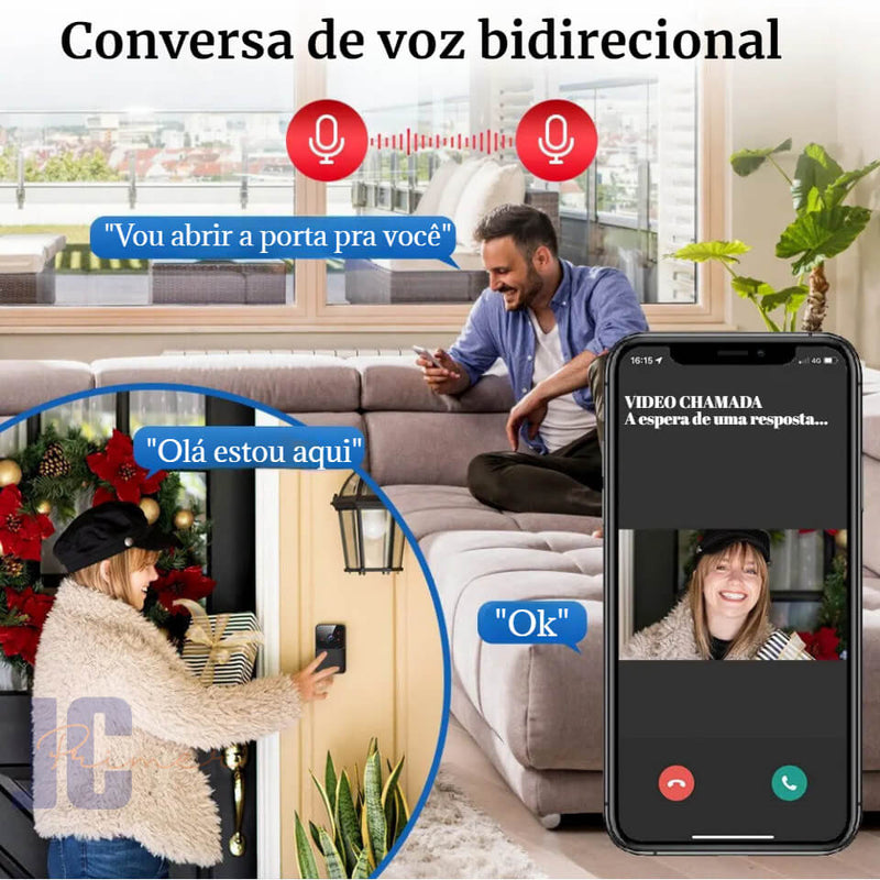 Campainha com Câmera de Vídeo WiFi Inteligente com Áudio e Vídeo.