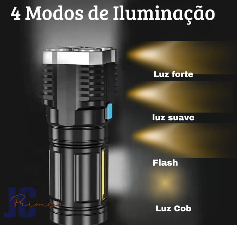 Alta Potência Alcance 4led +cob Lanterna Usb Recarregável