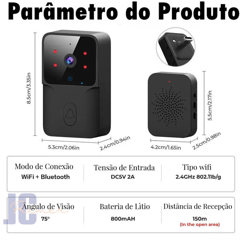 Campainha com Câmera de Vídeo WiFi Inteligente com Áudio e Vídeo.