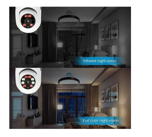 Lâmpada Câmera Vigilância de Segurança 360°  Automático Full Color Visão Noturna