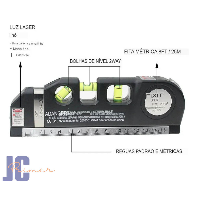 Nível Laser Profissional Trena Level Pro 3 Estágios Nivelador Profissional Ferramentas de Construção