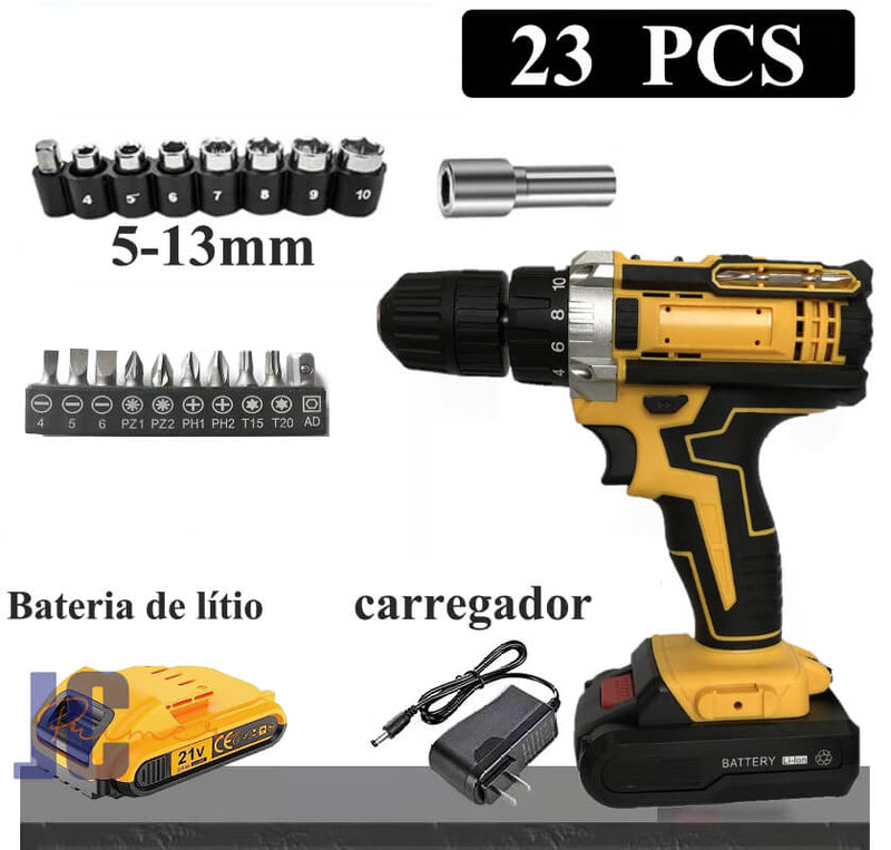 Parafusadeira elétrica 21v Furadeira de impacto Parafusadeira com duas baterias recarregáveis