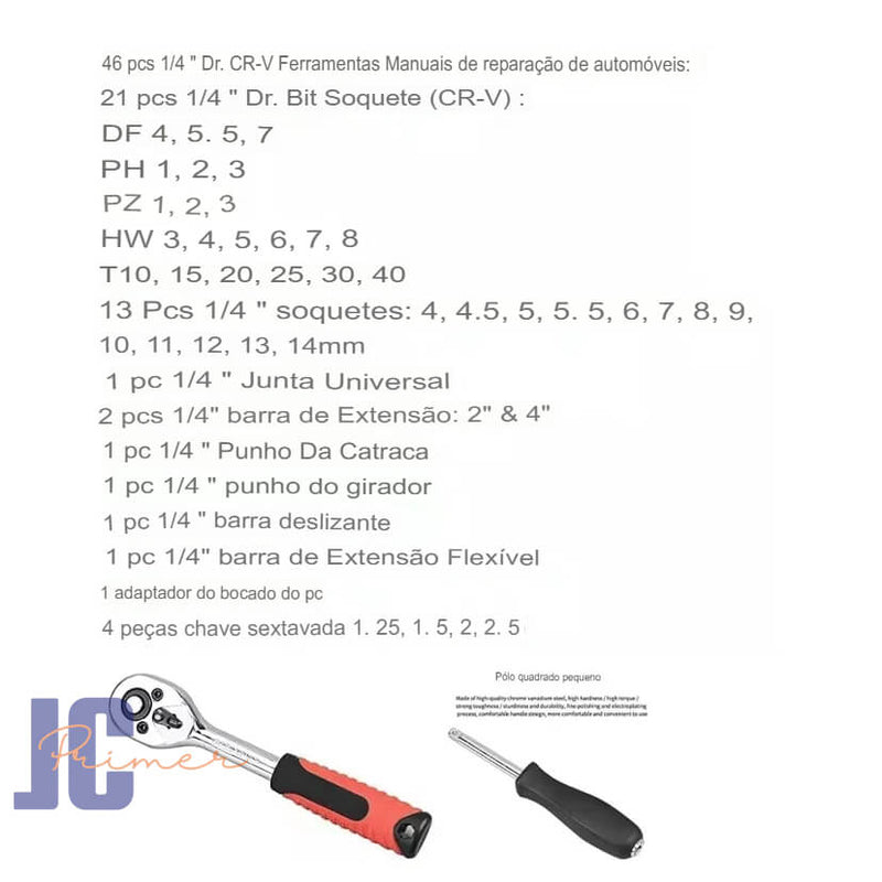 Jogo de soquetes 46 peças 1/4 chave Allen catraca Informações