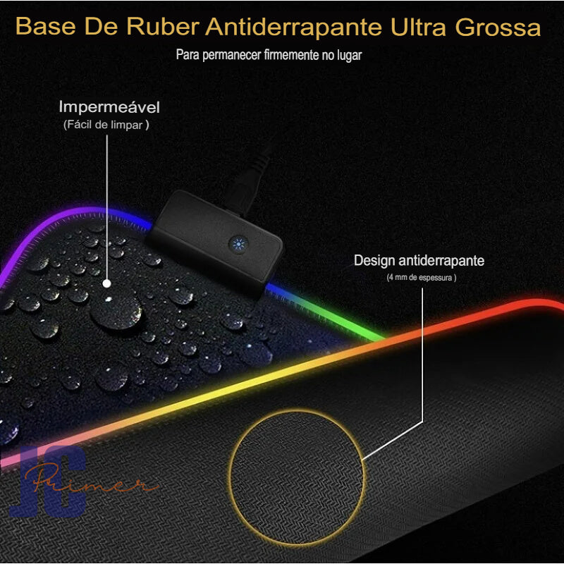 Mouse PAD Gamer LED RGB 7 Cores Tamanho Grande 80x30cm USB