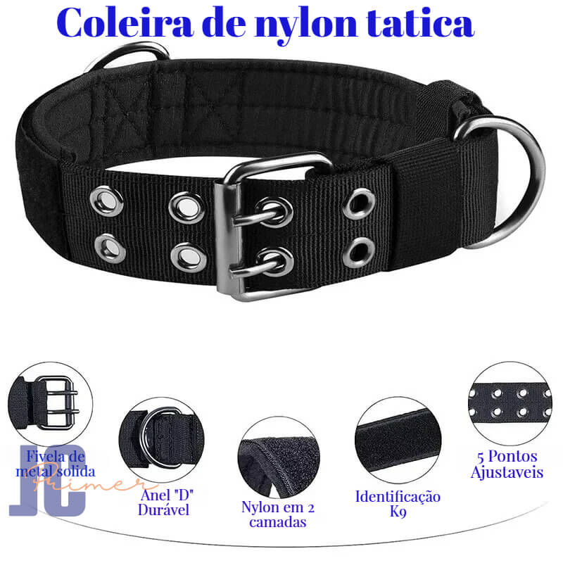 Coleira tática de nylon para cães de médio a grande porte