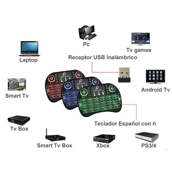 Mini Teclado Controle Para Smart Tv Tv Box Pc - Iluminado